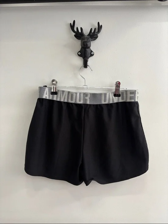 Under Armour Black Athletic Shorts with Gray Branded Waistband - Picture 2 of 5